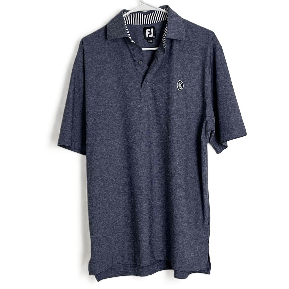 FJ FootJoy Mens Navy Short Sleeve Collar Button Placket Logo Polo Shirt Medium‎